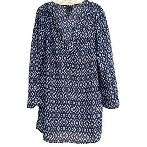 Cover 2 Cover Swim Coverup Size M Cobalt Blue White Ikat Print